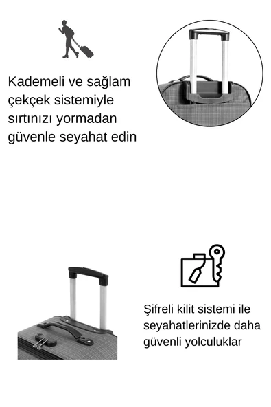 Louisiana Polo Orta Boy 4 Teker Kumaş Valiz Gri 1081 - Resim 4