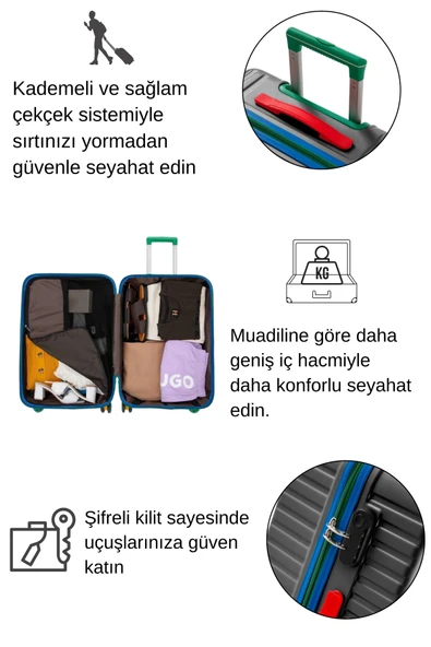 Louisiana Polo Kabin Boy %100 Polikarbon Valiz 4x2 Teker Antrasit 1088 - Resim 4