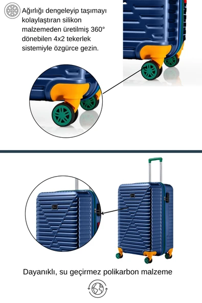 Louisiana Polo Kabin Boy %100 Polikarbon Valiz 4x2 Teker Lacivert 1088 - Resim 4