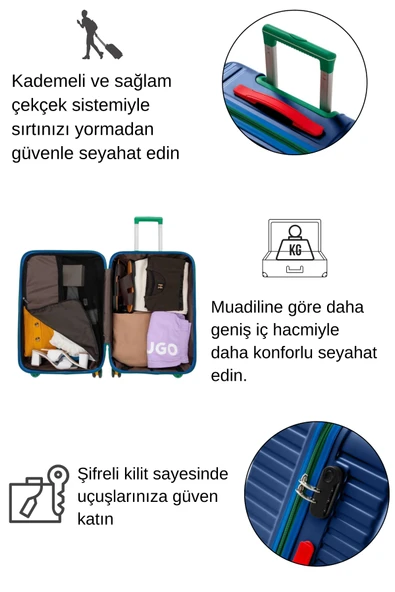 Louisiana Polo Kabin Boy %100 Polikarbon Valiz 4x2 Teker Lacivert 1088 - Resim 2