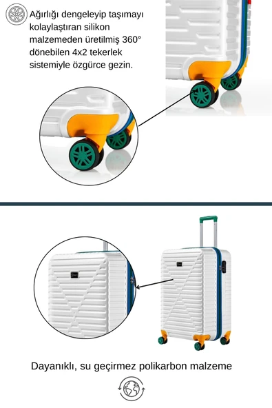 Louisiana Polo Kabin Boy %100 Polikarbon Valiz 4x2 Teker Beyaz 1088 - Resim 3