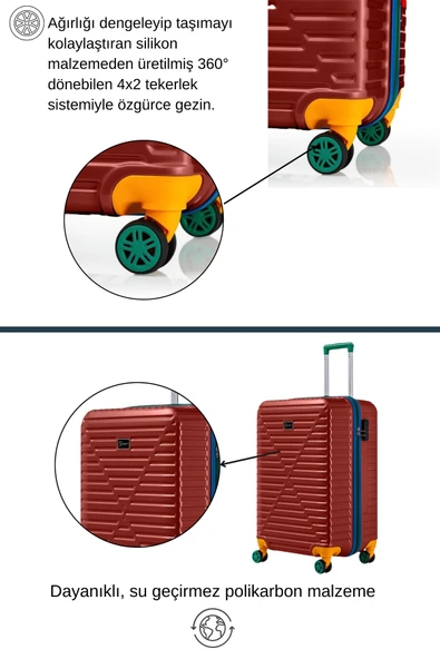 Louisiana Polo Kabin Boy %100 Polikarbon Valiz 4x2 Teker Bordo 1088 - Resim 3