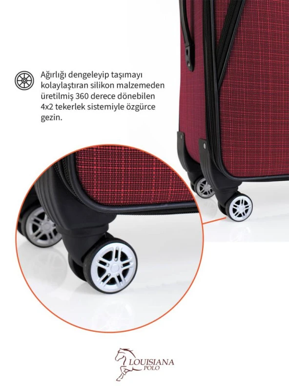 Louisiana Polo 3'lü Valiz Seti 4 Teker Kumaş Valiz Bordo 1081 - 5