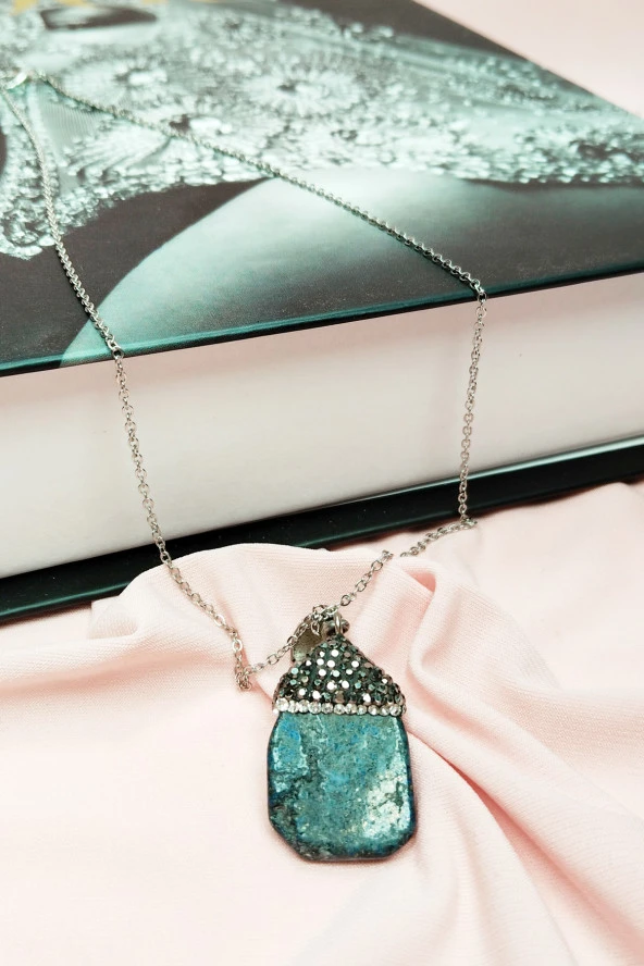 Lapis Doğal Taşı Zincirli El Yapımı Kolye Uç: 3 cm Zincir: 20 cm Kutulu - Resim 2