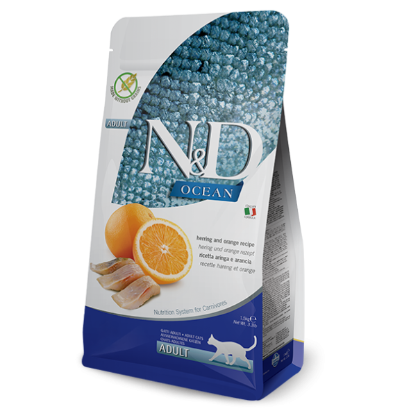 ND ocean tahılsız adult kedi 5kg ringa balığı portakallı yetişkin adult kedi maması herring