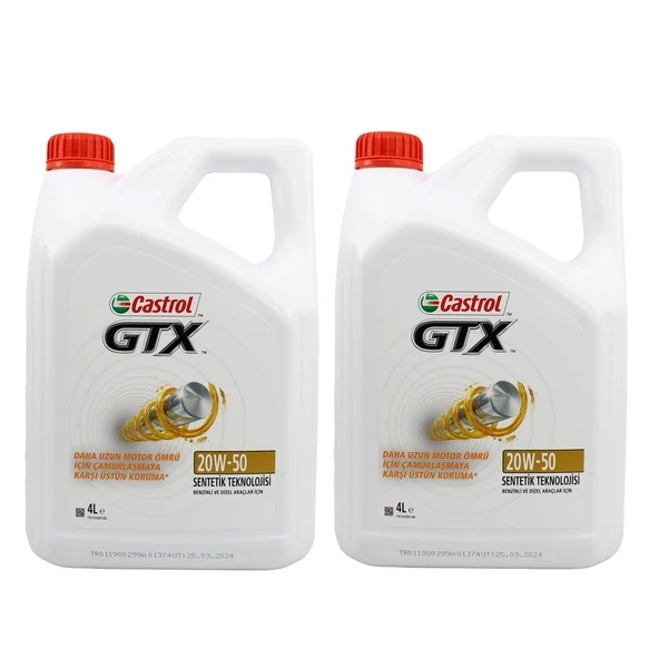 Castrol GTX 20W-50 4 Litre Sentetik Motor Yağı (2 Adet)