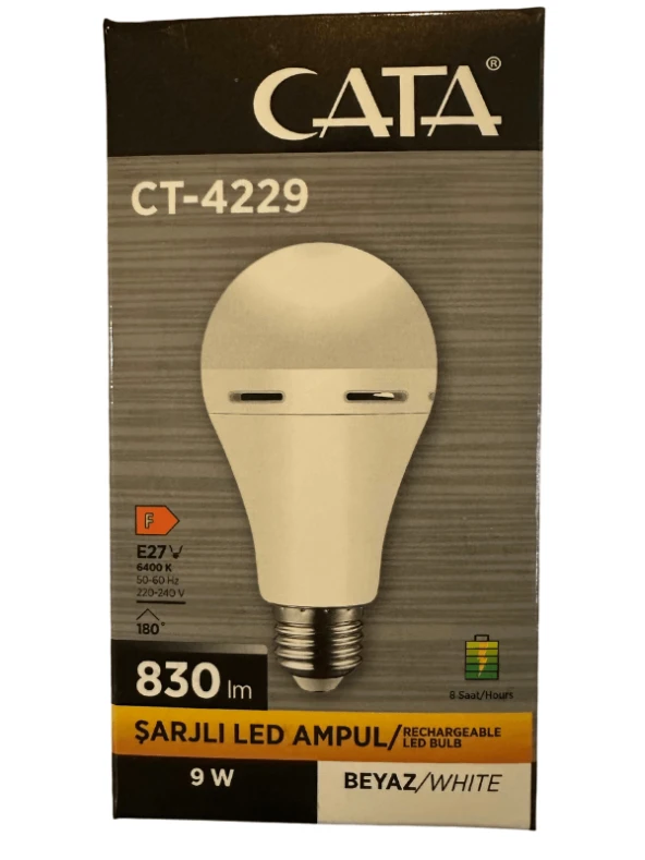 Cata CT-4229 9W 6400K (Beyaz Işık) E27 Duylu Şarjlı Led Ampul