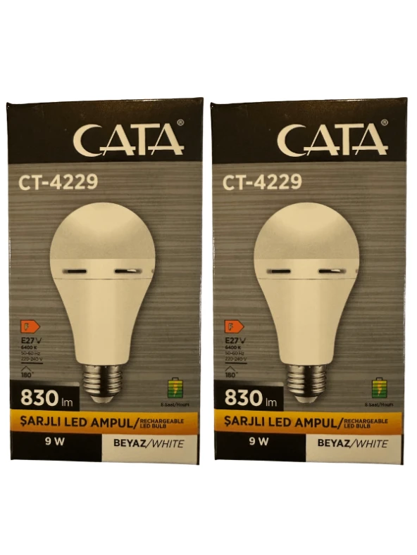 Cata CT-4229 9W 6400K (Beyaz Işık) E27 Duylu Şarjlı Led Ampul (2 Adet)