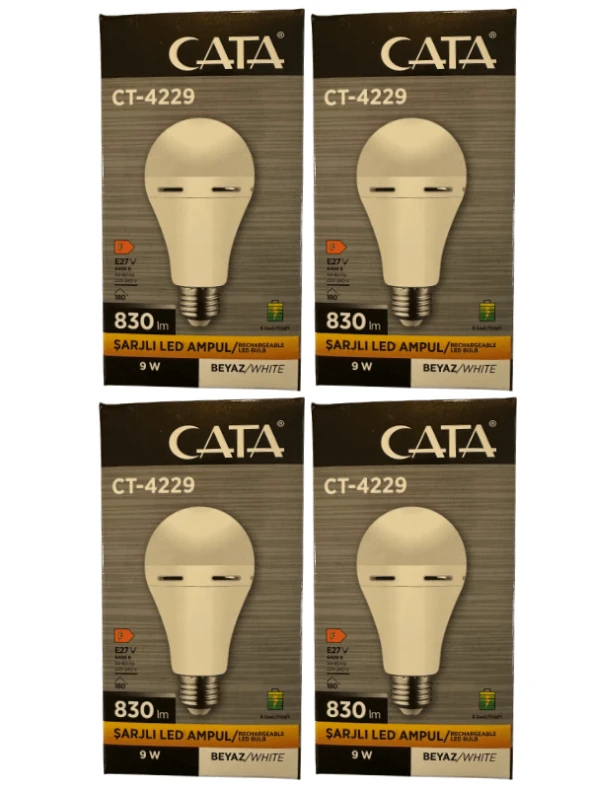 Cata CT-4229 9W 6400K (Beyaz Işık) E27 Duylu Şarjlı Led Ampul (4 Adet) ürün görseli 1