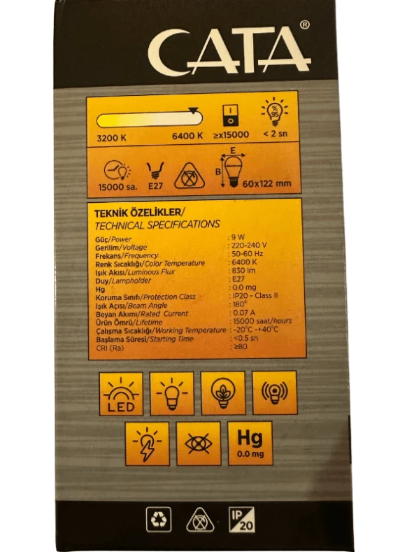 Cata CT-4229 9W 6400K (Beyaz Işık) E27 Duylu Şarjlı Led Ampul (4 Adet) - Resim 3