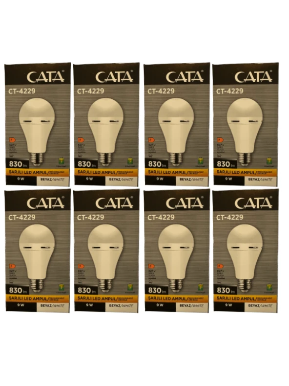 Cata CT-4229 9W 6400K (Beyaz Işık) E27 Duylu Şarjlı Led Ampul (8 Adet)