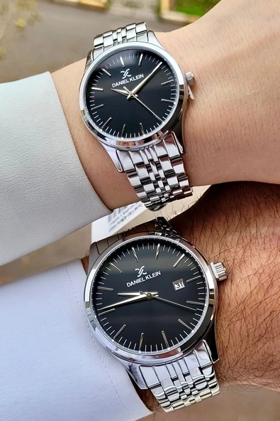 Daniel Klein DKISTE943 Kadranı Siyah Kordonu Gümüş Renk Sevgili Çift İki Kol Saati - Resim 2