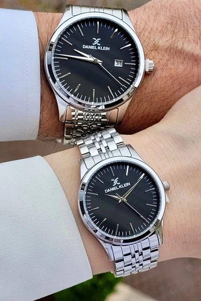 Daniel Klein DKISTE943 Kadranı Siyah Kordonu Gümüş Renk Sevgili Çift İki Kol Saati - Resim 4