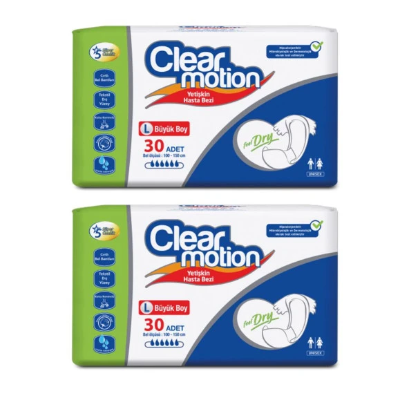 Clearmotion Belbantlı Hasta Bezi Büyük Boy Large Beden 2 Paket 60 Adet