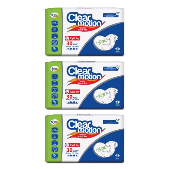 Clearmotion Belbantlı Hasta Bezi Büyük Boy Large Beden 3 Paket 90 Adet