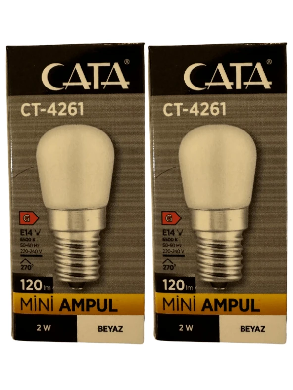 Cata CT-4261 2W 6500K (Beyaz Işık) E14 Duylu Mini Led Ampul (2 Adet)