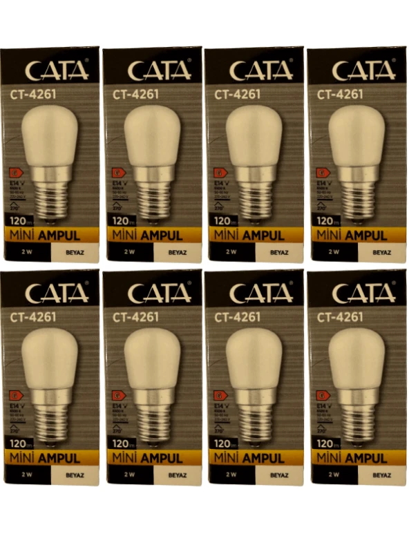 Cata CT-4261 2W 6500K (Beyaz Işık) E14 Duylu Mini Led Ampul (8 Adet)
