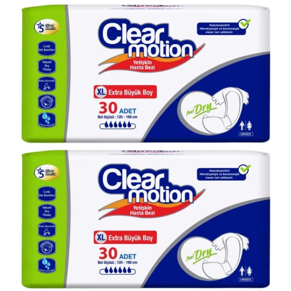 Clearmotion Belbantlı Hasta Bezi Ekstra Büyük Boy X-Large Beden 2 Paket 60 Adet