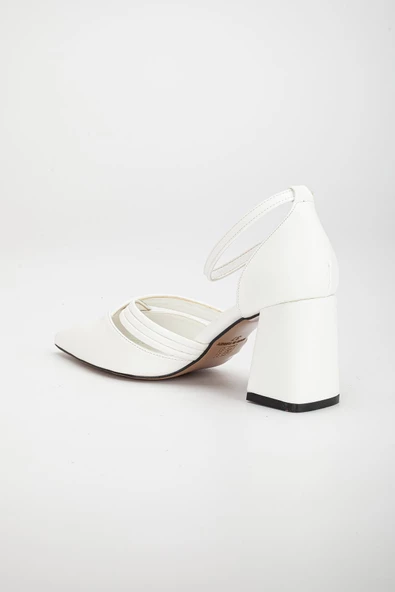 Karnıyarık Model Fitilli Beyaz Büyük Numara Kadın Ayakkabı Topuklu - Resim 5