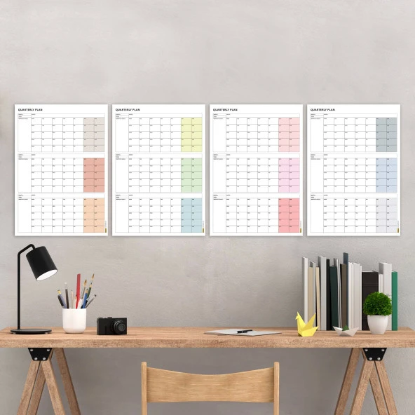 Tarihsiz Üç Aylık Duvar Takvimi Seti, Üç Aylık Duvar Planlayıcısı, 90 Günlük Takvim, 90 Günlük Plan - 70x100cm ürün görseli 1