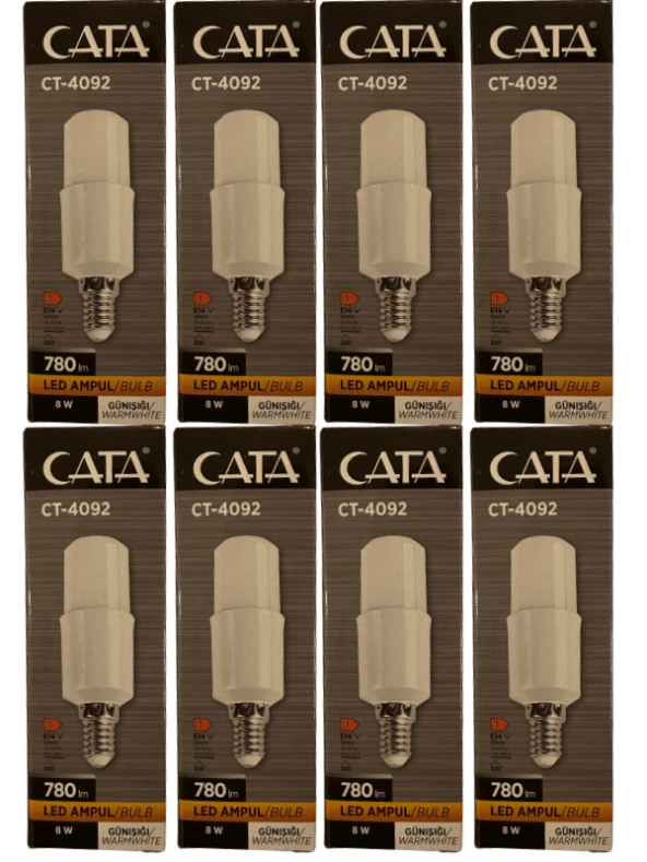 Cata CT-4092 8W 3200K (Günışığı) E14 Duylu Led Ampul (8 Adet)