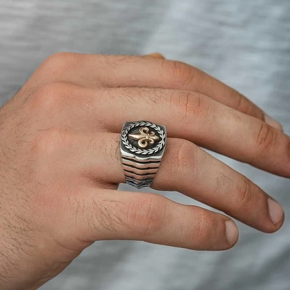 Gümüş Zambak Çiçeği Desenli Erkek Yüzük SL6958 - Resim 3