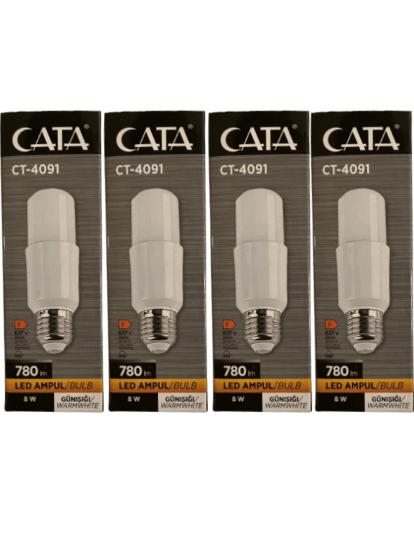 Cata CT-4091 8W 3200K (Günışığı) E27 Duylu Led Ampul (4 Adet)