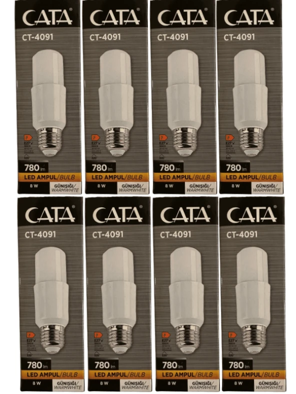 Cata CT-4091 8W 3200K (Günışığı) E27 Duylu Led Ampul (8 Adet)
