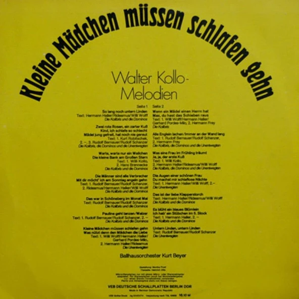 Kleine Mädchen Müssen Schlafen Gehn - Walter Kollo Melodien Album - Ballhausorchester Kurt Beyer pop Vinly Plak  alithestereo