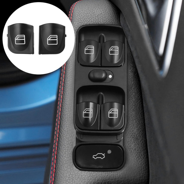 Mercedes-Benz C Class W203 2000-2007 ile Uyumlu 2 Adet Ön Sol Cam Açma Kapama Düğmesi Kapağı - 8