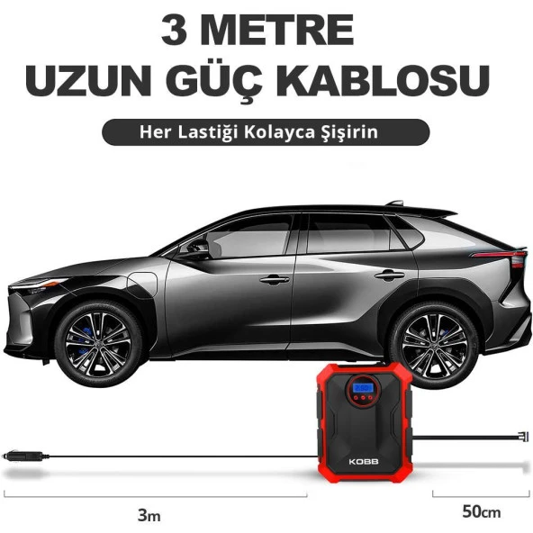 Kobb Kb200 12Volt 150 Psı Ayarlanabilir Dijital Basınç Göstergeli Hava Lastik Şişirme Pompası - Resim 9
