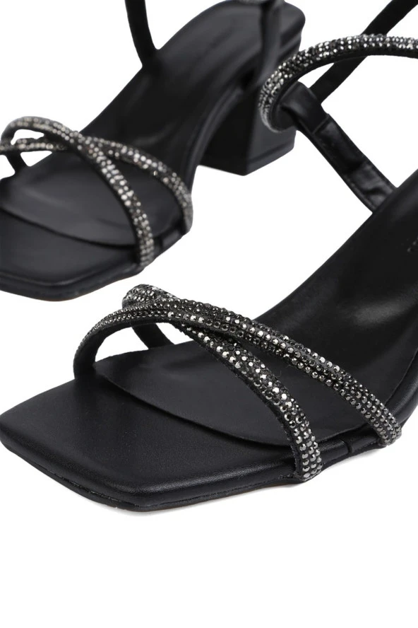 ® | PC-52286-Siyah Taşlı Kadın Topuklu Ayakkabı - Resim 4