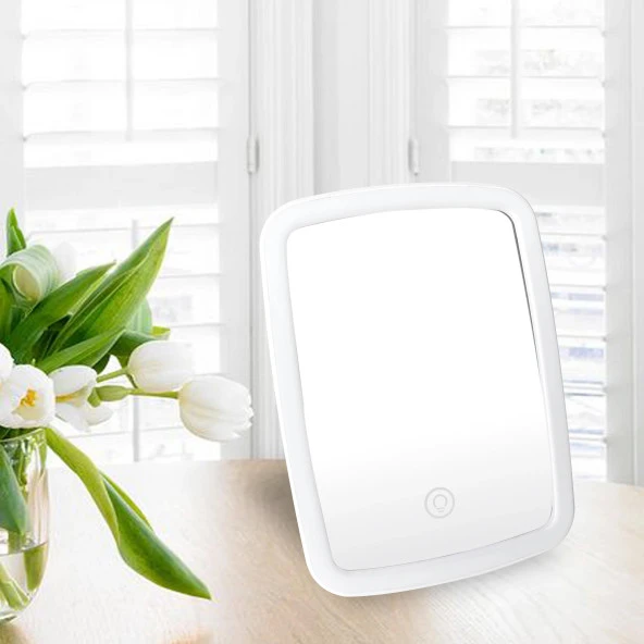 Valkyrie LED Işıklı Şarjlı Makyaj Aynası - 3 Farklı Işık Tonu - Dokunmatik Ekran - Dimmers Ayarı - Beyaz, Sarı, Gün Işığı Make Up Mirror - 2