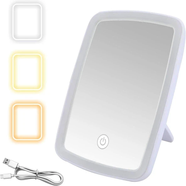 Valkyrie LED Işıklı Şarjlı Makyaj Aynası - 3 Farklı Işık Tonu - Dokunmatik Ekran - Dimmers Ayarı - Beyaz, Sarı, Gün Işığı Make Up Mirror - 5