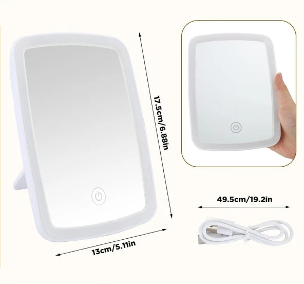 Valkyrie LED Işıklı Şarjlı Makyaj Aynası - 3 Farklı Işık Tonu - Dokunmatik Ekran - Dimmers Ayarı - Beyaz, Sarı, Gün Işığı Make Up Mirror - 7