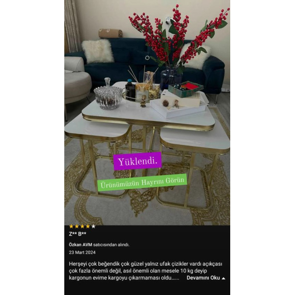 Özkan AVM Aksesuar Orta sehpa ve 4'lü Servis Sehpası Beyaz Renk - 4