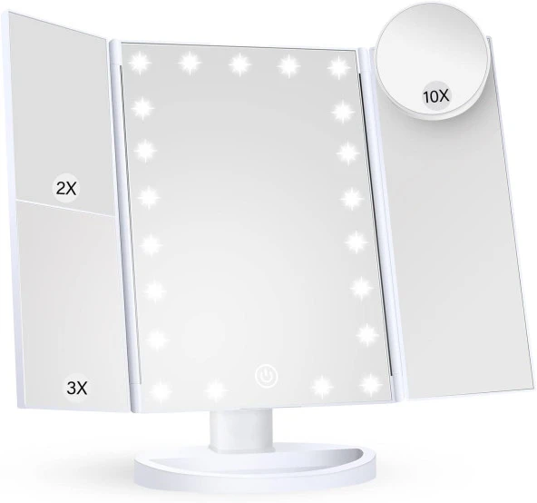 Valkyrie LED Işıklı Katlanabilir Makyaj Aynası - 2X 3X 10X Büyütme Modu - Dokunmatik Touch Ekran - 5 Farklı Ayna