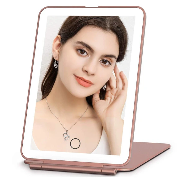 Valkyrie Katlanabilir LED Işıklı Makyaj Aynası - 3 Farklı Renk Tonu 1X 10X Yakınlaştırma Dokunmatik Touch Ekran Işık Seviye Ayarı Pembe - 11