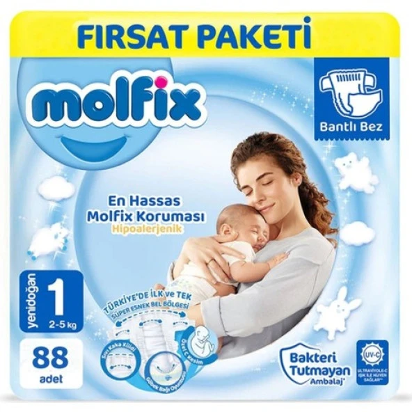 Molfix Bebek Bezi 1 Beden Yenidoğan 2-5 Kg 88li Fırsat Paketi