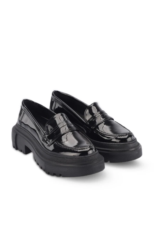 İncim | Nox Kadın Siyah 5cm Yüksek Özel Kalın Taban Sert Dayanıklı Şık Tarz Loafer Ayakkabı