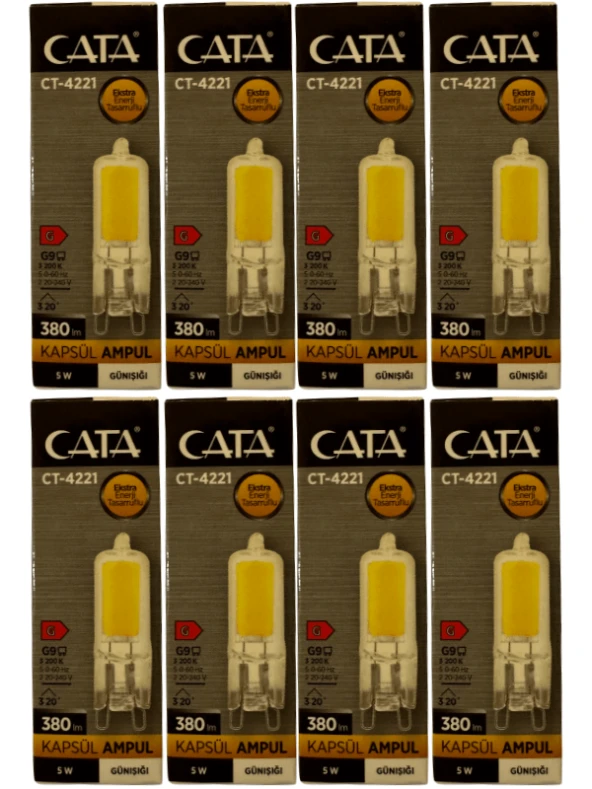 Cata CT-4221 5W 3200K (Günışığı) G9 Duylu Kapsül Ampul (8 Adet)