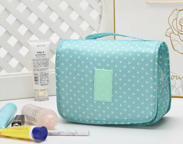 Çok Fonksiyonlu Askılı Makyaj Çantası Yeşil Puantiyeli (büyük boy) - 2