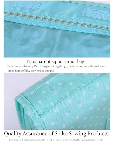 Çok Fonksiyonlu Askılı Makyaj Çantası Yeşil Puantiyeli (büyük boy) - 5