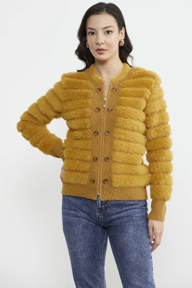 Kadın Triko Ceket - Hardal - Resim 2