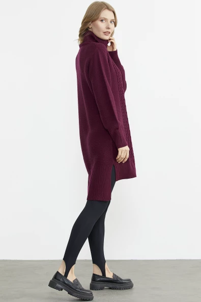 Tam Balıkçı Yaka Triko Tunik - Bordo - 5