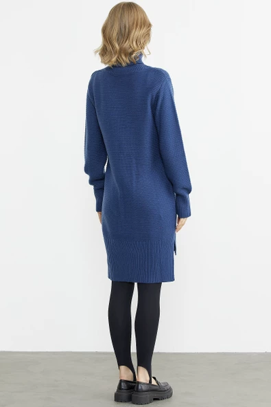 Tam Balıkçı Yaka Triko Tunik - Indigo - 5
