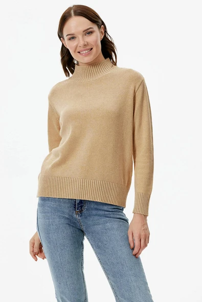 Yarım Balıkçı Sim Detaylı Triko Kazak - Somon ürün görseli 1