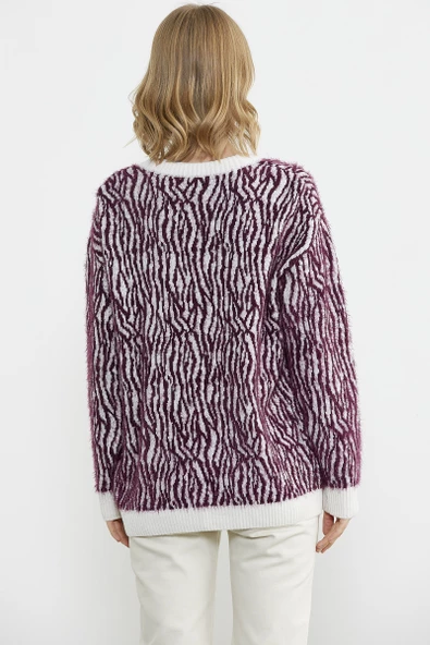 Renk Kombinli Yumoş Triko Hırka - Bordo - Resim 6