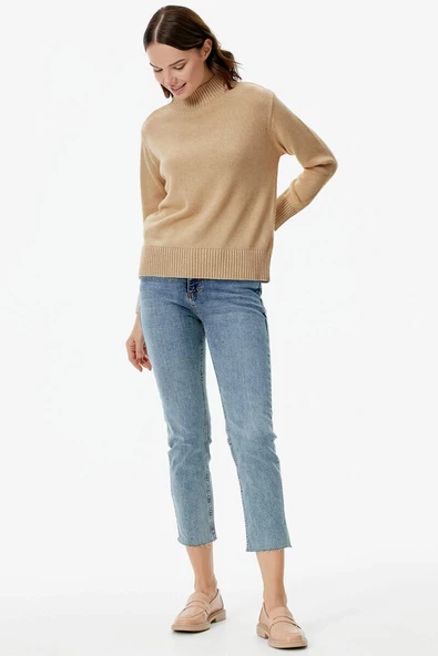 Yarım Balıkçı Sim Detaylı Triko Kazak - Somon - Resim 2