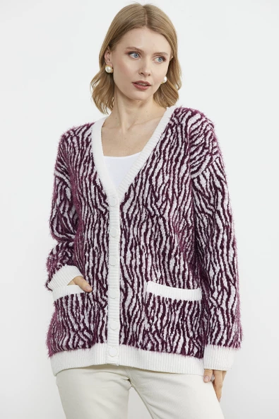 Renk Kombinli Yumoş Triko Hırka - Bordo ürün görseli